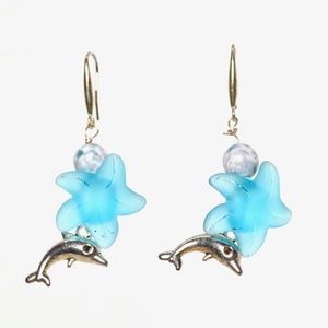 Sea Blue Starfish Sea Glass Earrings